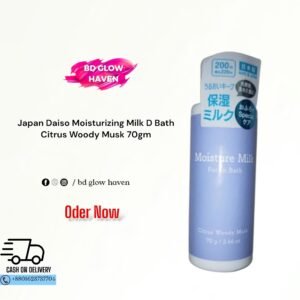 Japan Daiso Moisturizing Milk D Bath Citrus Woody Musk 70g bottle with product branding