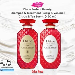 Diane Perfect Beauty Scalp & Volume Shampoo and Treatment Set – 450ml bottles with red diamond pattern and citrus tea scent
